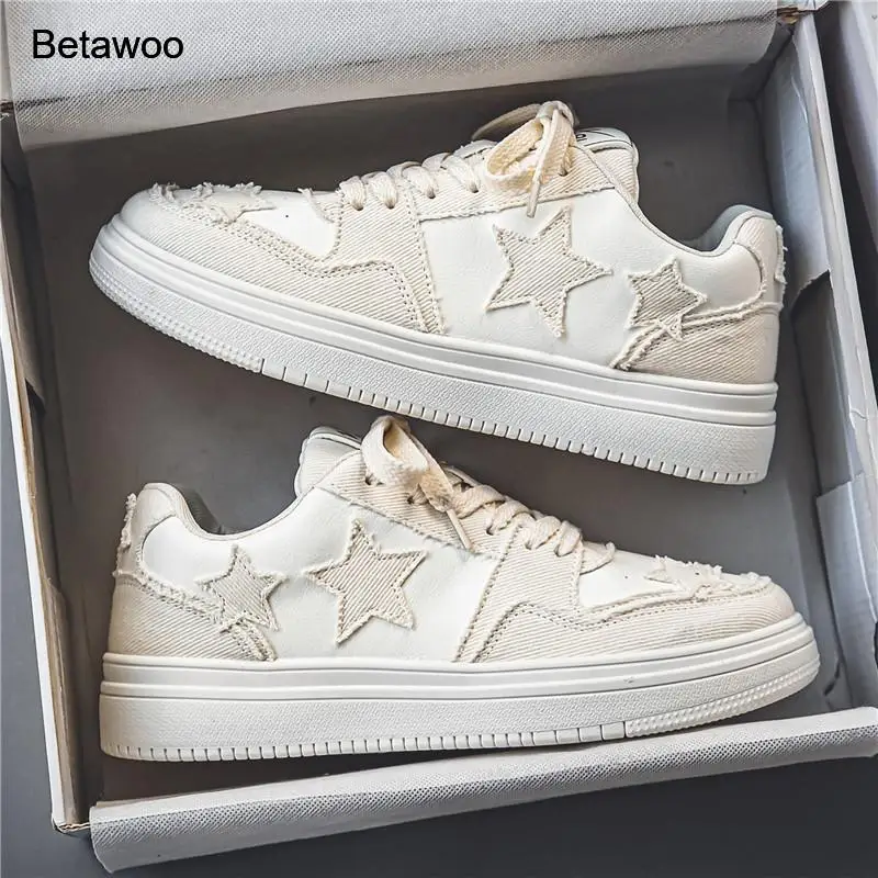 

Womens Star Patch Low Top Sneakers Frayed Edge Canvas Casual Streetwear Shoes