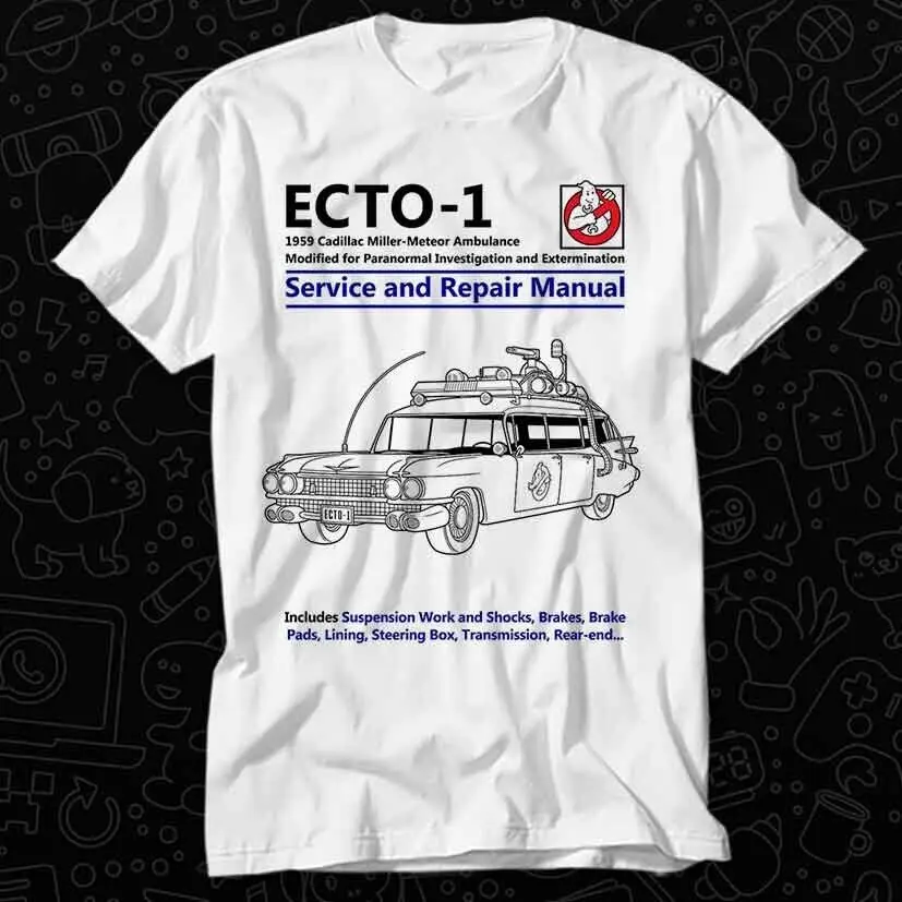 ECTO 1 Ghostbuster Ambulance Car Service and Repair Manual T Shirt 486