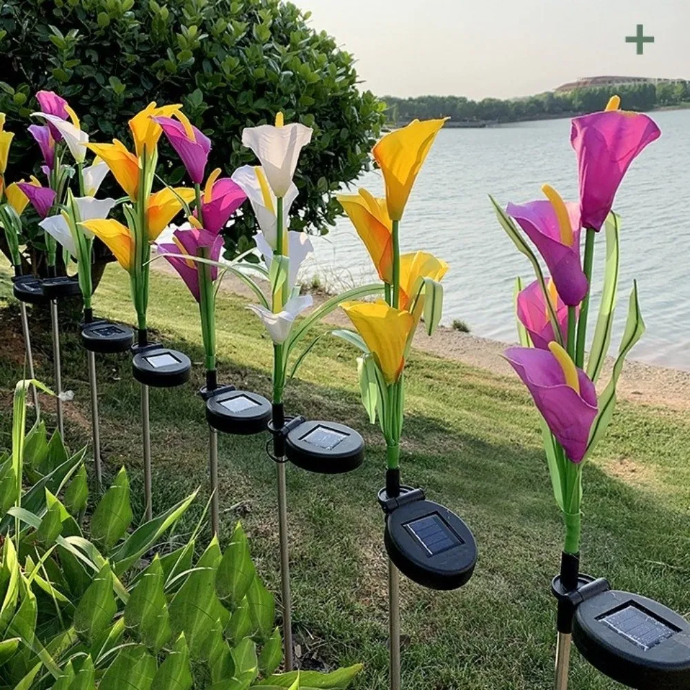 

Creative Solar Calla Flower Lamp Colorful Cordless Flower Stake Lights Waterproof Realistic Landscape Lawn Lamp