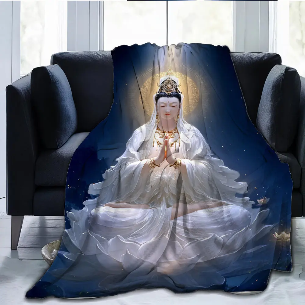 Luxurious Guanyin Goddess Buddhist Throw Blanket Spiritual Zen Meditation Yoga Decor 150x230cm Large