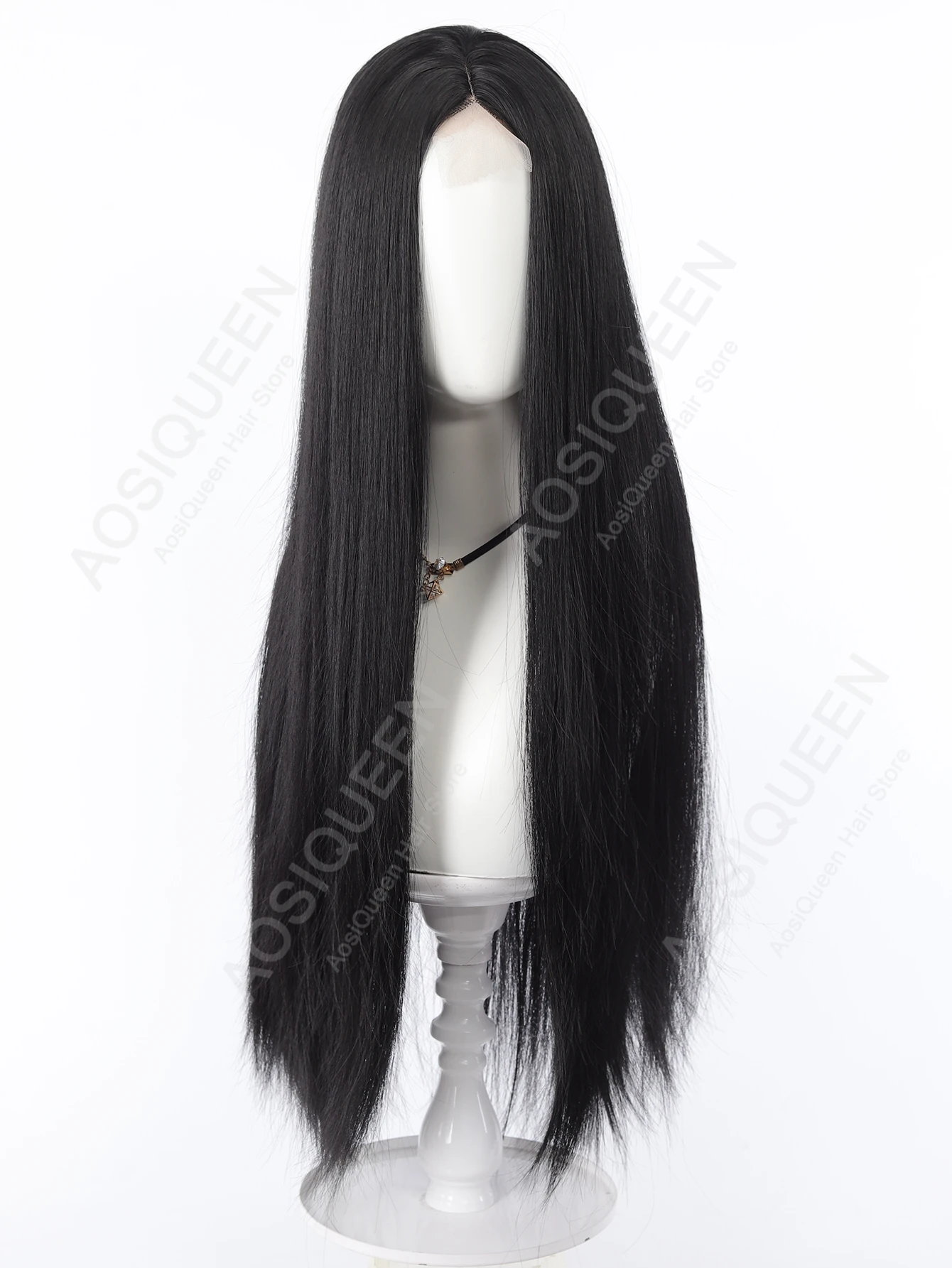 28Inch Fashion Long Black Straight Middle Part Wig Synthetic Hair Long Straight Wig For Woman Daily, Party, Halloween, Christmas