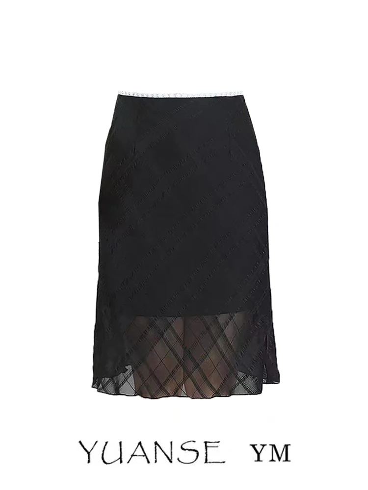 

YUANSE Spicy Girl Style Black Plaid Skirt Women Summer Small Size Great Slimming Fish Tail Wrap around Skirt
