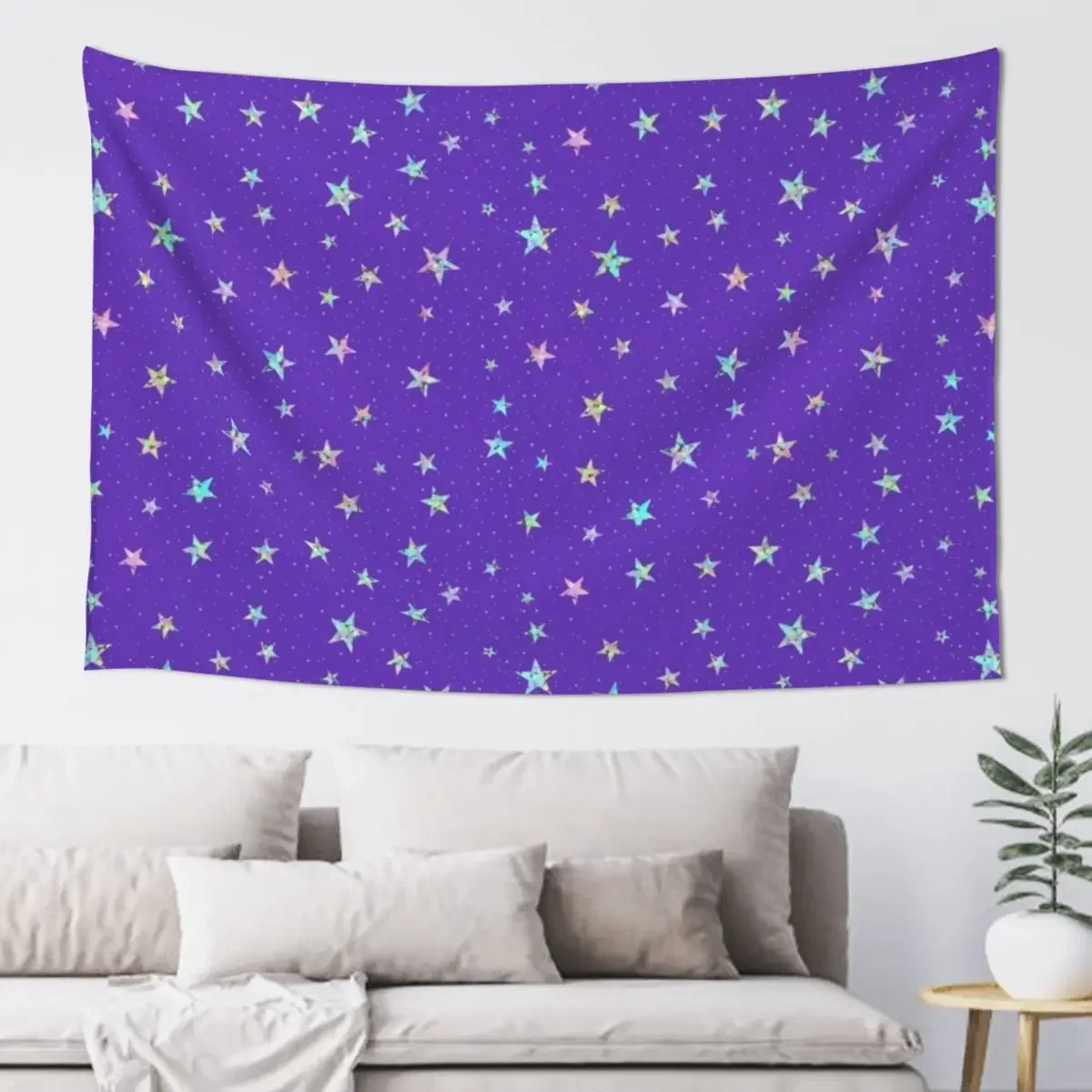 

Rainbow Holographic Iridescent Star Confetti Glitter Pattern (Purple) Tapestry House Decor Tapestry