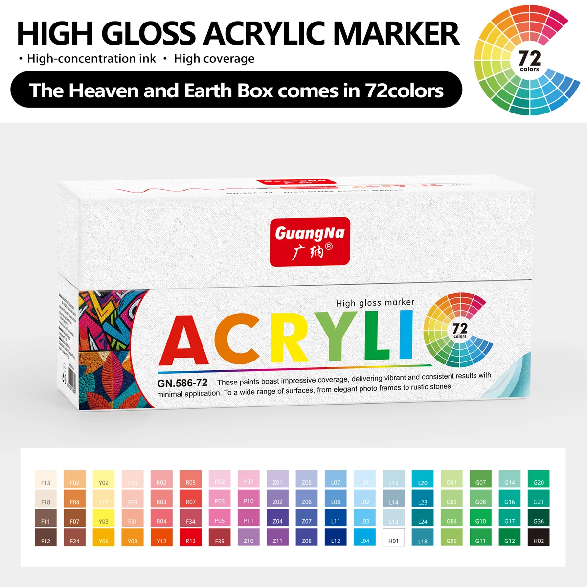 168/72/12 kleuren GuangNa hoogglans acryl markeerstiften, DIY hand getrokken, graffiti verf kunst pen set, perfect voor kunstenaar/studenten