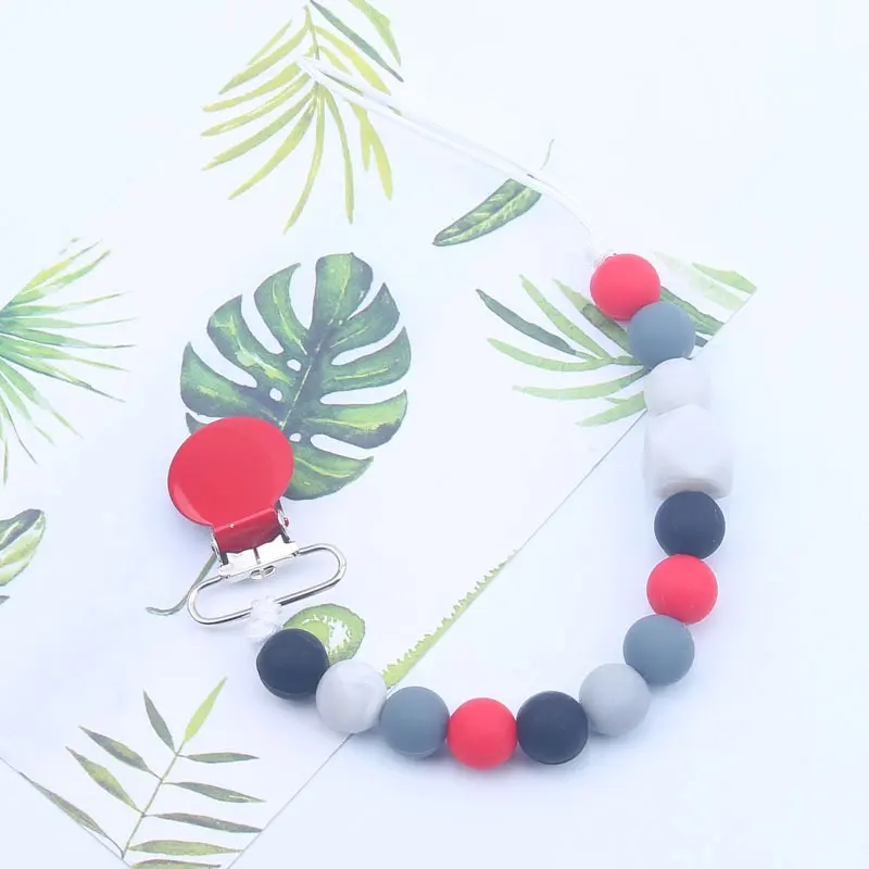 

Baby Anti-Drop Chain Pacifier Clips with Silicone Beads Metal Infant Soother Chain Dummy Holder Nipple Clip for Appease And Safe