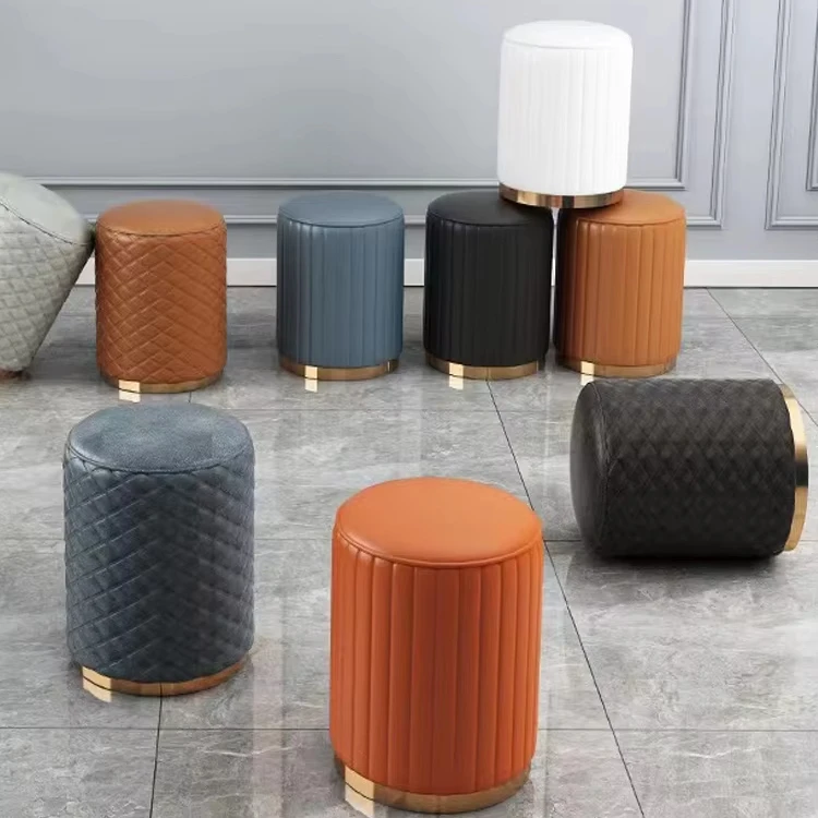#Round Stool Home Furniture Living Room Furniture Metal Modern Luxury Leather Upholstered Ottoman
