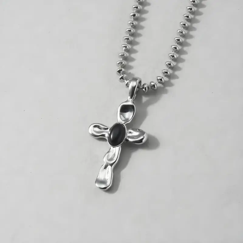 

Elegant Gemstones Crucifix Pendant Necklace Stainless Steel Collarbone Chain Adjustable Length For Women Lady C71A