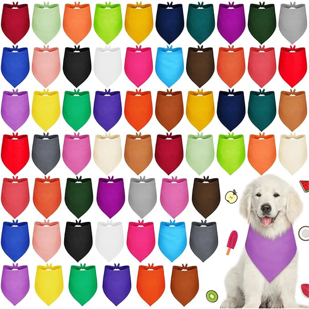 

50PCS Adjustable Dog Handkerchief Pet Saliva Bib Triangle Towel For Dogs Bandana Solid Color Pet Saliva Towel Bulk Pet Supplies