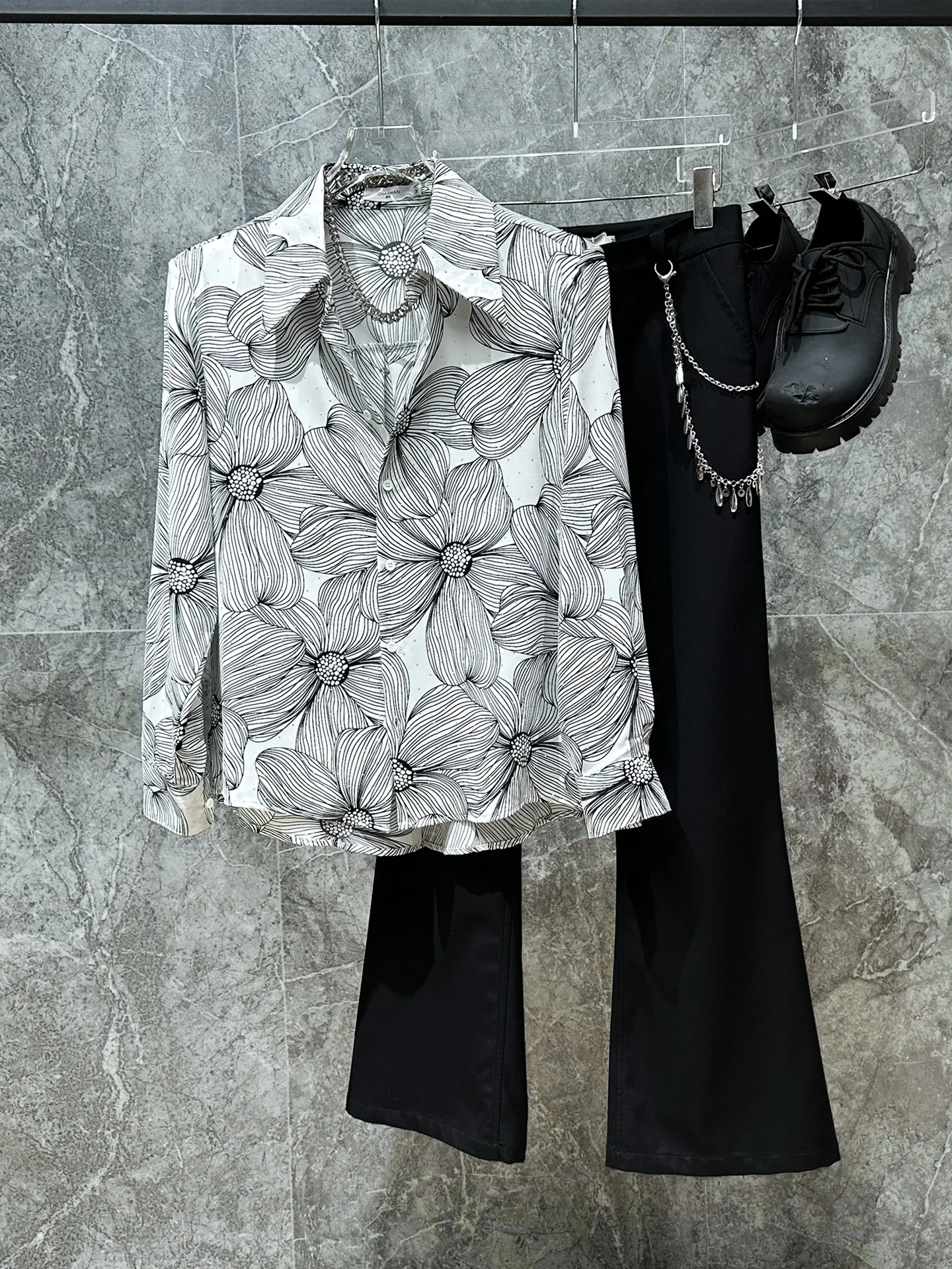 

Trendy Men's Loose Fit Printed irt Casual Diamond Design Spring Autumn Faionable Men's Clothing Polyester Fiber Long Sve