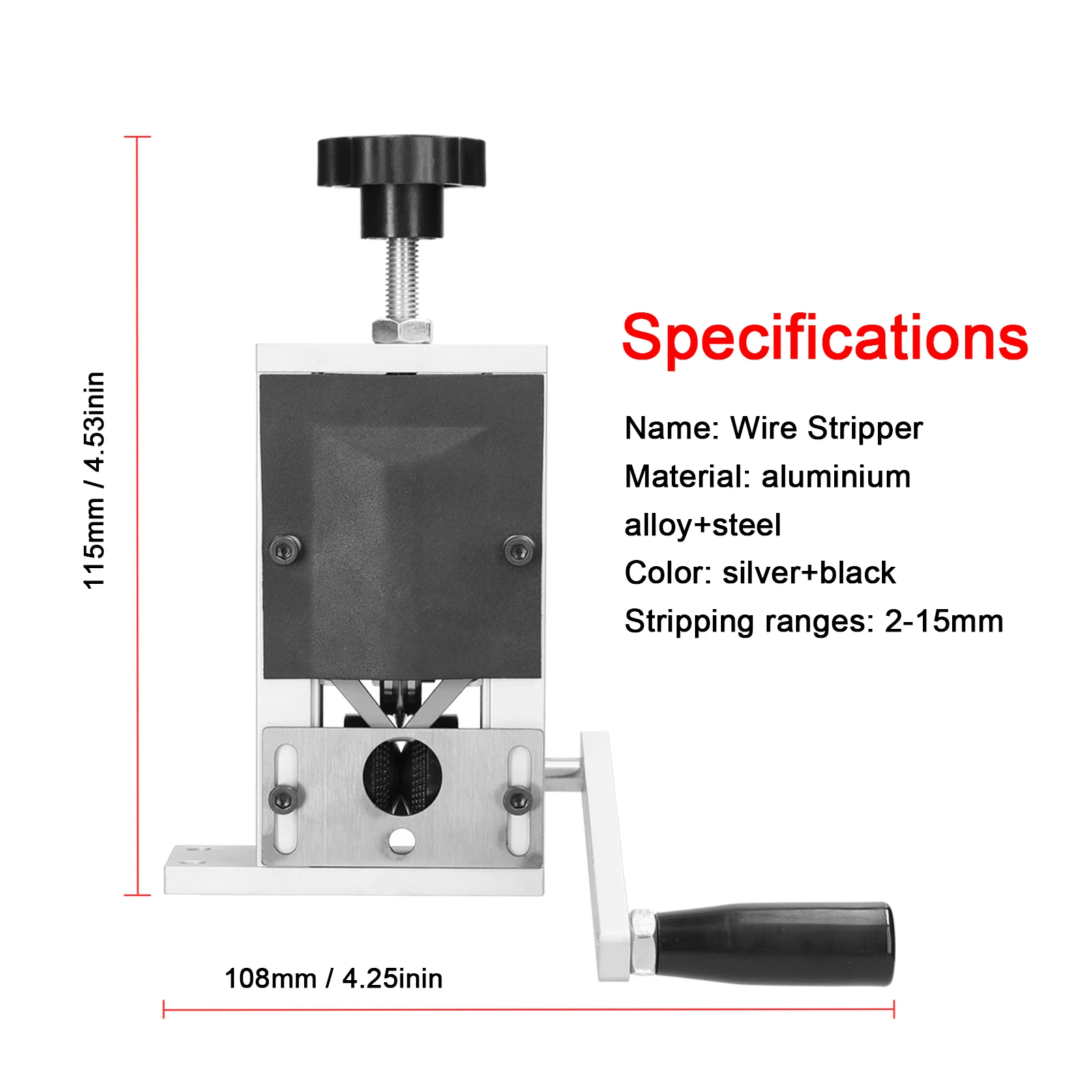 IN UK Wire Stripper Aluminum Alloy Wire Stripping Cable Peeling Machine w Hand Crank Use Hand Electric Drill for 2-15mm Wire