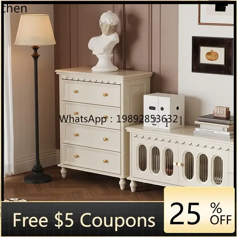 i5.15 solid wood storage cabinet bucket cabinet living room seven chest cabinet cream wind