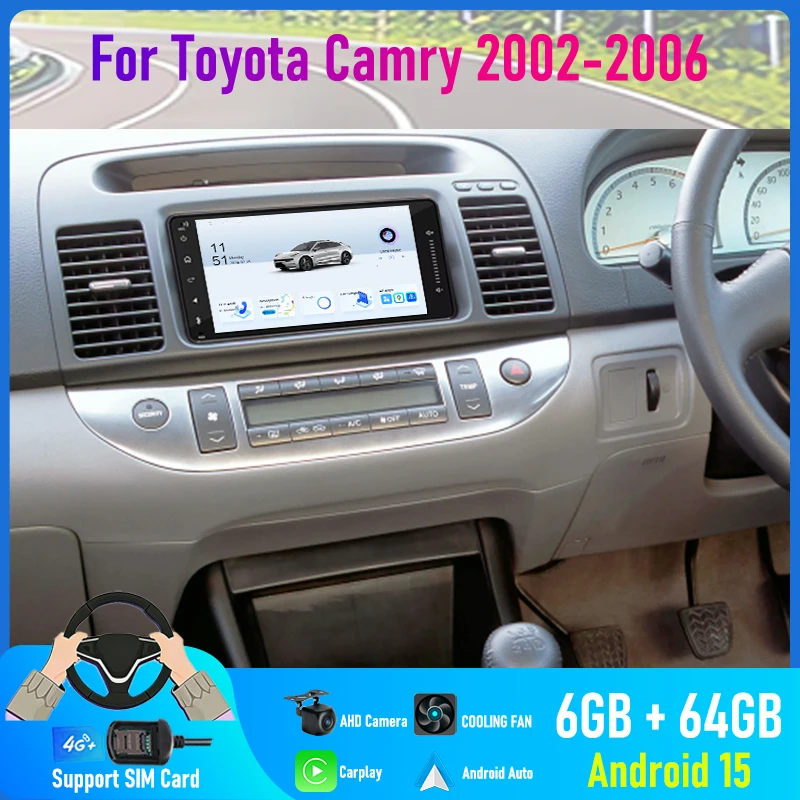 7 ''para toyota camry 2002-2006 rádio do carro 4g sim câmera navi android 15 unidade principal gps automática invertendo imagem bt fm wifi mapa do google