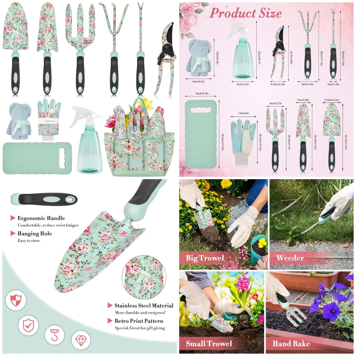

Набор садовых инструментов, 11 шт. Прочный садовый набор с цветочным рисунком и нескользящими ручками — идеальный подарок для женщин