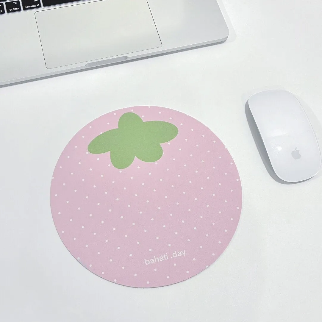 Original Pink Strawberry Polka Dots Round Rubber Cute Kawaii Girly Small Mouse Pads Anti Slip for Laptop Keyboard Dorm Student