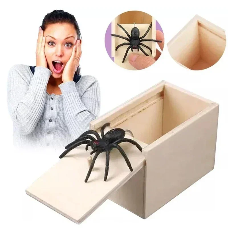 Handmade Wooden Spider Prank Box with Hidden Compartments and Fake Spiders - Dual-purpose Desktop Organizer and Fun Gifts