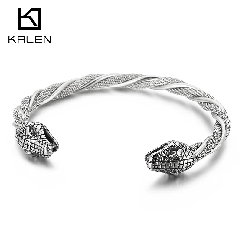 Kalen Gothic Animal Stainless Steel Bangles Snake Wolf Head Punk Spiral Bracelet Jewelry New