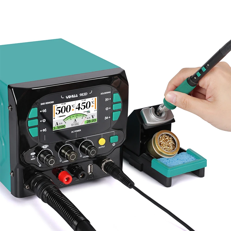 

YIHUA 983D 3-in-1 Electronic Repair Station 100-500°C adjustable Hot Air gun , 90-450°C Soldering Iron, 3.5A 20V DC Power Supply