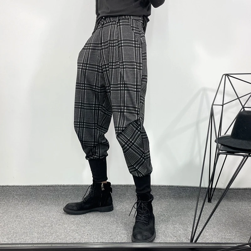 

Plaid Pants Men's Dark Style Series Loose Cargo Ankle Banded Harajuku Retro Trendy Closed