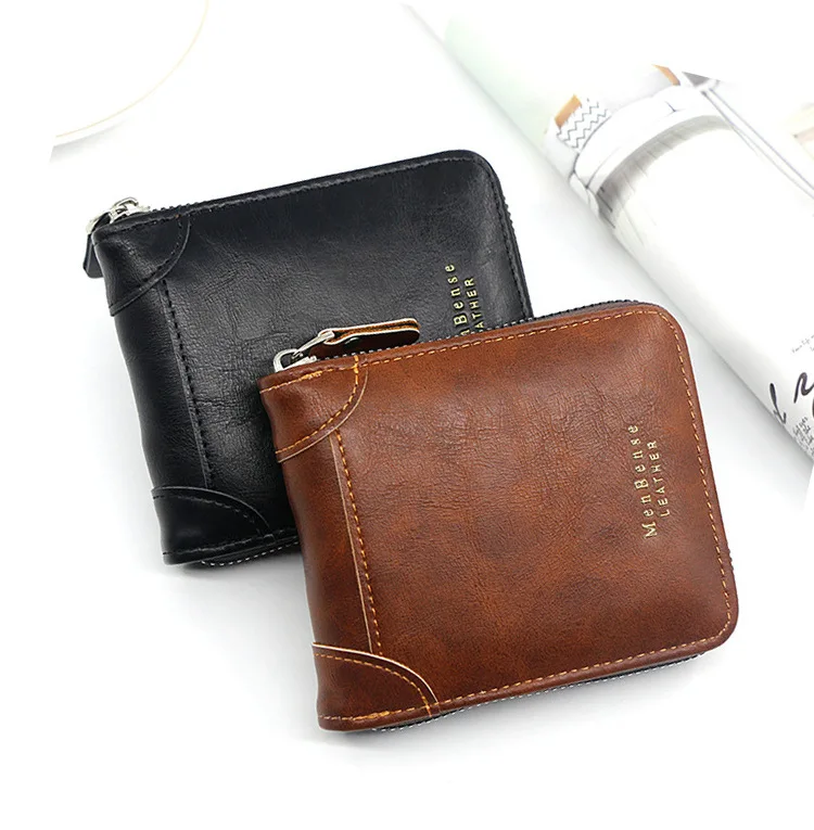 New Men's Short Wallet Casual Fashion Large Capacity Multi-card Position Retro Zip Money Clip Coin Pocket Credit Card Pouch