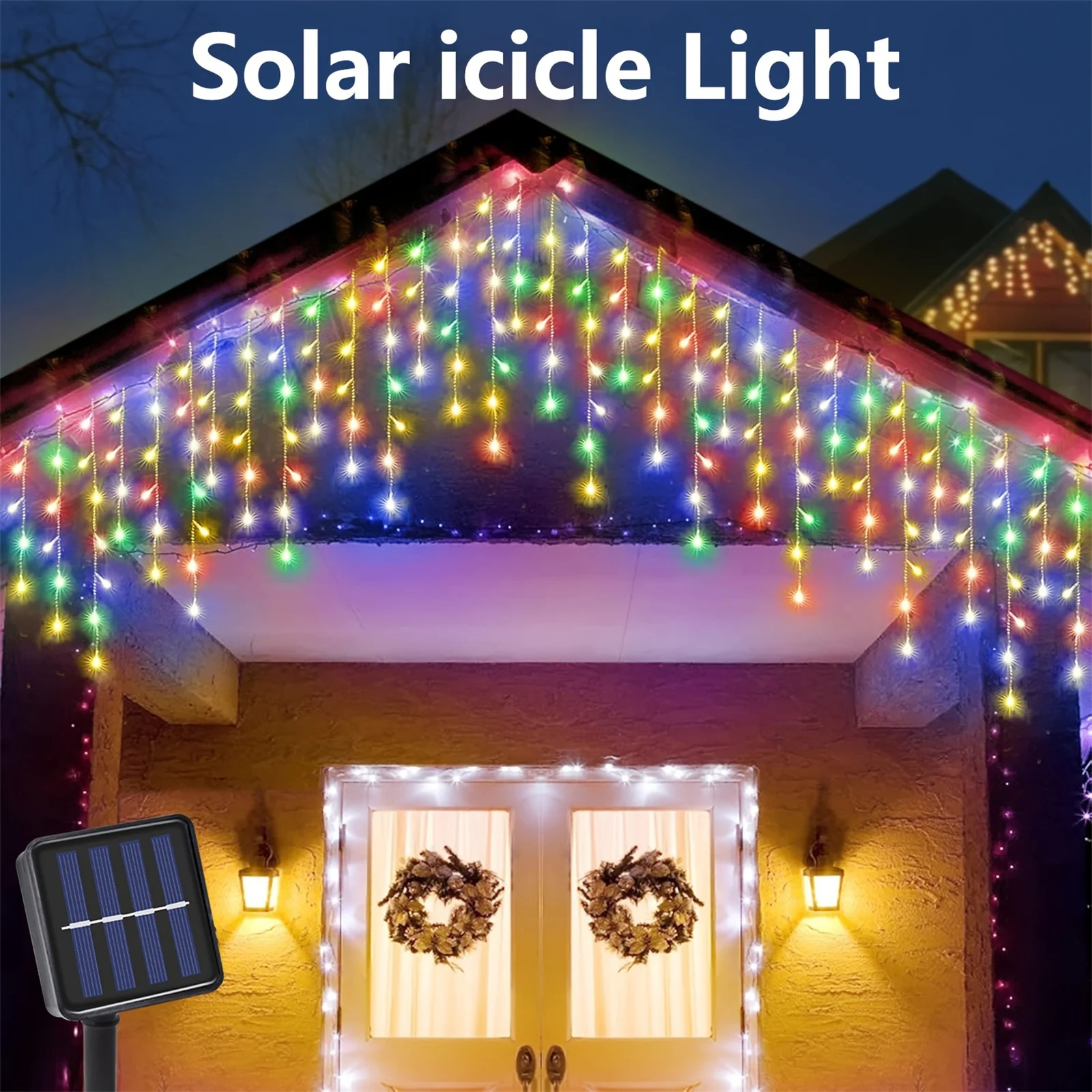 

Solar Curtain Icicle Light Outdoor Eaves Decor String Lights Garden Party Yard Christmas Decoration holiday Garlands