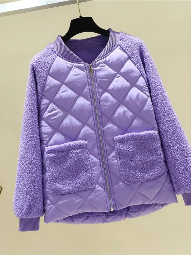 Women Jacket 2025 New Autumn Loose Short Parkas Female Cotton Padded Jacket Warm Coat Faux Lambswool Outwear Women's Clothing