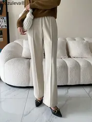 Mozuleva Women Winter Woolen Pants Autumn High Waist Straight Long Pants Female Streetwear Trouser Full Length Wide Leg Trousers