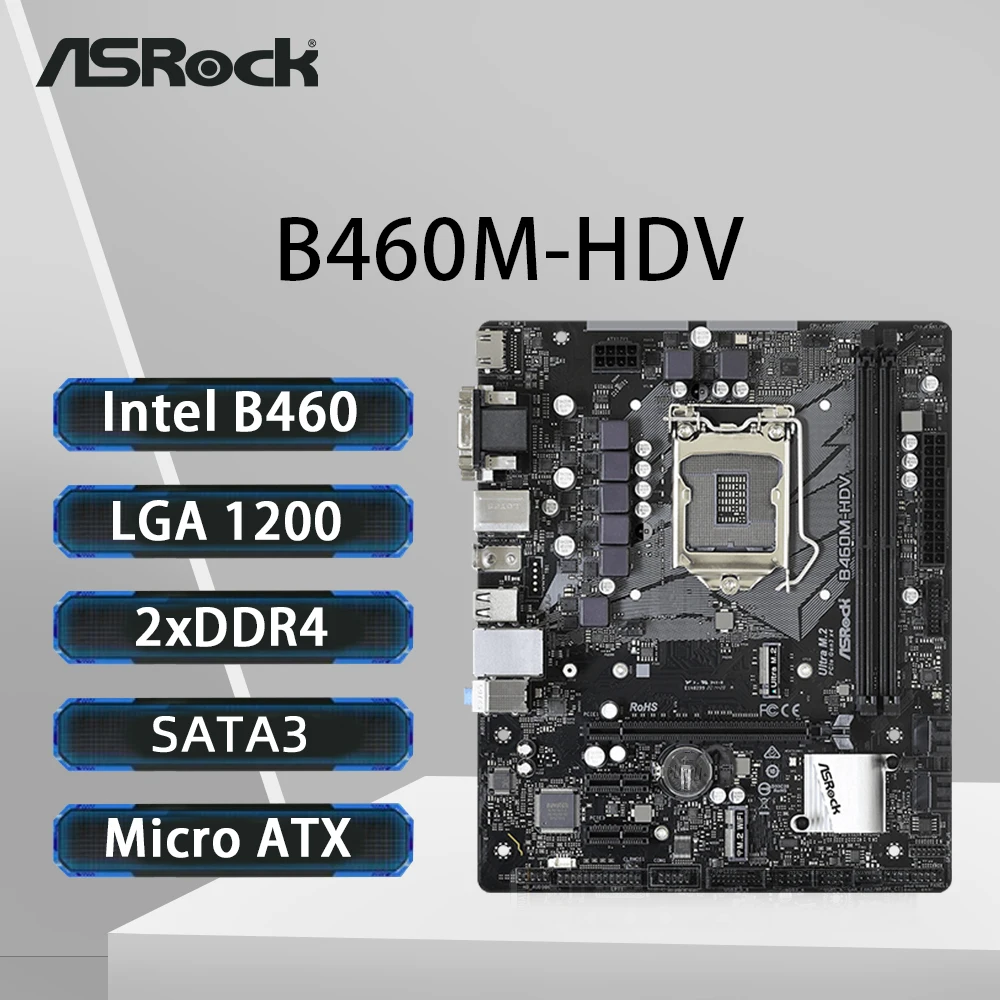 

Материнская плата ASRock B460M-HDV LGA 1200, поддержка i9-10900K i7-10700K i5-10600K i3-10100 Процессор 2xDDR4 2933 МГц M.2 HDMI mATX Материнская плата