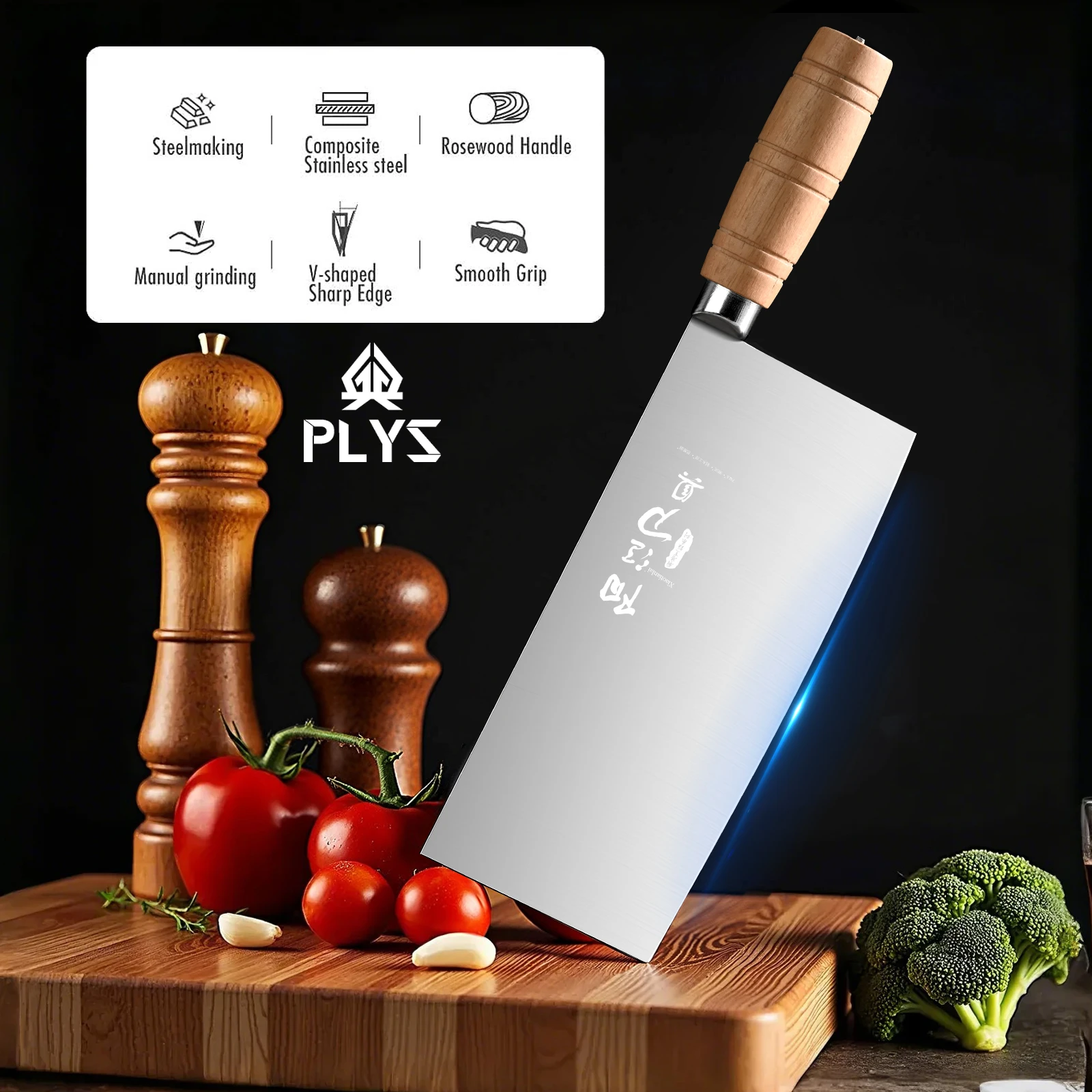 Küchenmesser aus Edelstahl, scharfes Schneidemesser für Obst, Gemüse, Fleisch, bequemes Kochmesser mit Holzgriff, Küchenzubehör