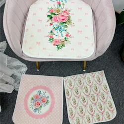 Flannel Seat Cushion Vintage Rose Office Chair Cushion Student Stool Seat Cushion Pink Flower Elegant Home Dining Chair Decor