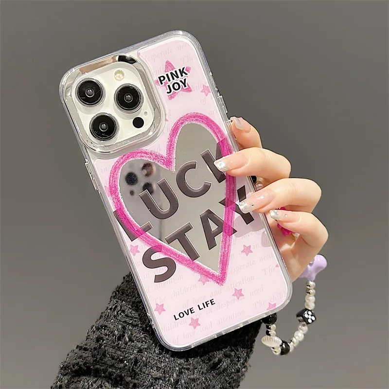 Fashion and cute bear hanging chain mobile phone case for iphone 14 13 12 11 Pro Max PLUS Makeup mirror love shell