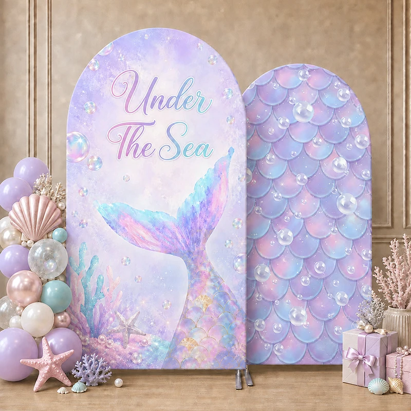

Under The Sea Mermaid Arch Backdrop Cover Purple Blue Scales Chiara Backdrop Cover Girls Birthday Baby Shower Party Decoration