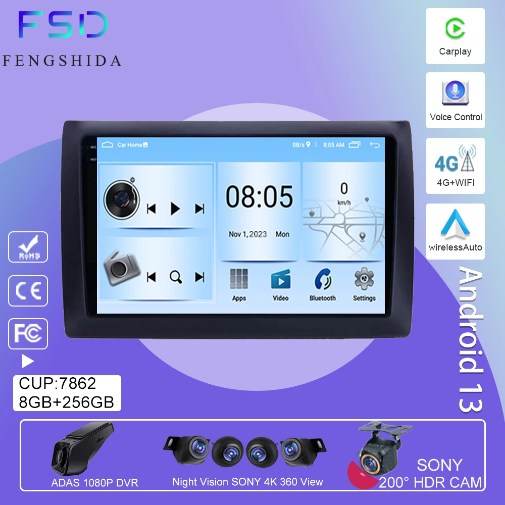 Android Auto For Fiat Stilo 2002 - 2010 Car Dvd Radio Stereo Multimedia Player GPS Navigation Carplay HDR QLED 4G WIFI NO 2DIN