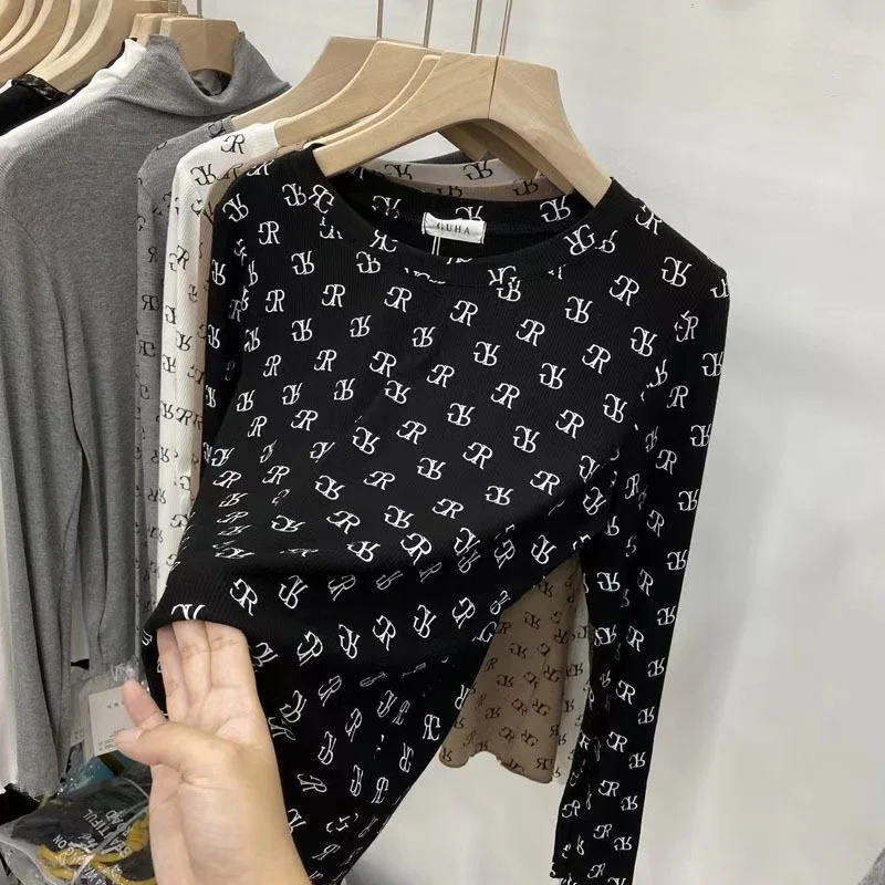Women printing Long Sleeve T-Shirts Spring Autumn Slim Fit Pullovers Tees Shirts Female Streetwear Base Tees Tops Casual