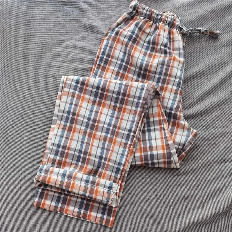 Ladies' Sleep Pants New Cotton Water-Washed Woven Trousers Men Plaid With Pockets Home Wear Autumn Couples Sleep Bottoms Pant