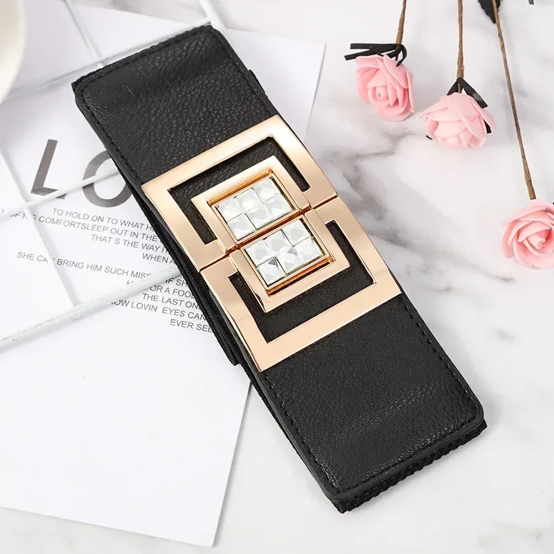 Korean Fashion Ladies Elastic Wide Waist Girl Dress with Belt Buckle Women Belts Luxury Brand Designer Cinturones Para Mujer