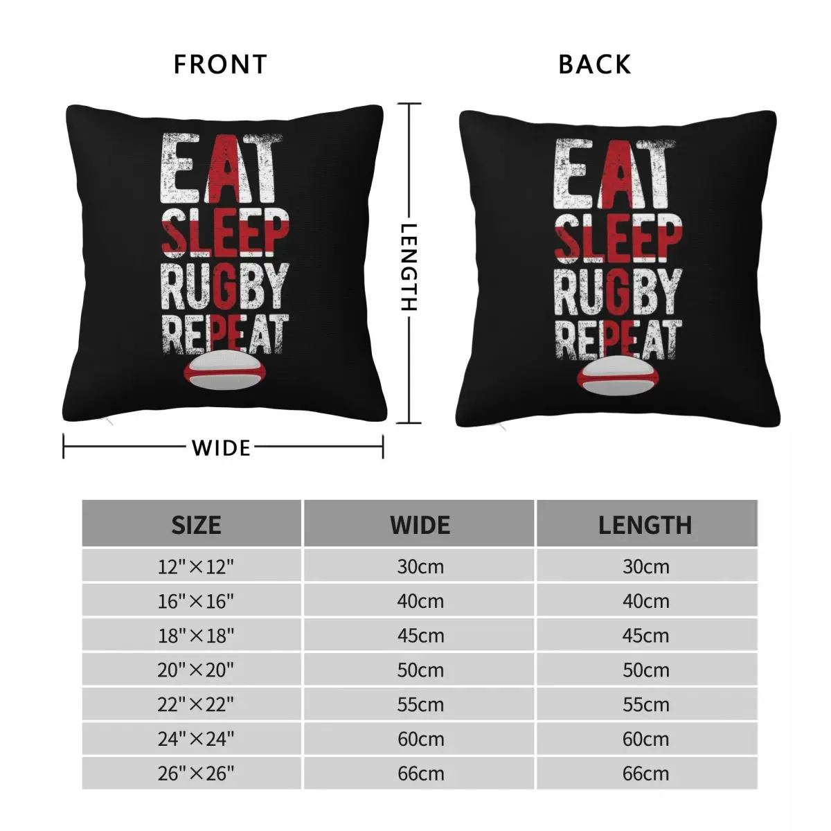 Eat Sleep Rugby Repeat England Rugby Square Pillowcase Polyester Linen Velvet Printed Zip Decorative Sofa Cushion Cover 45x45