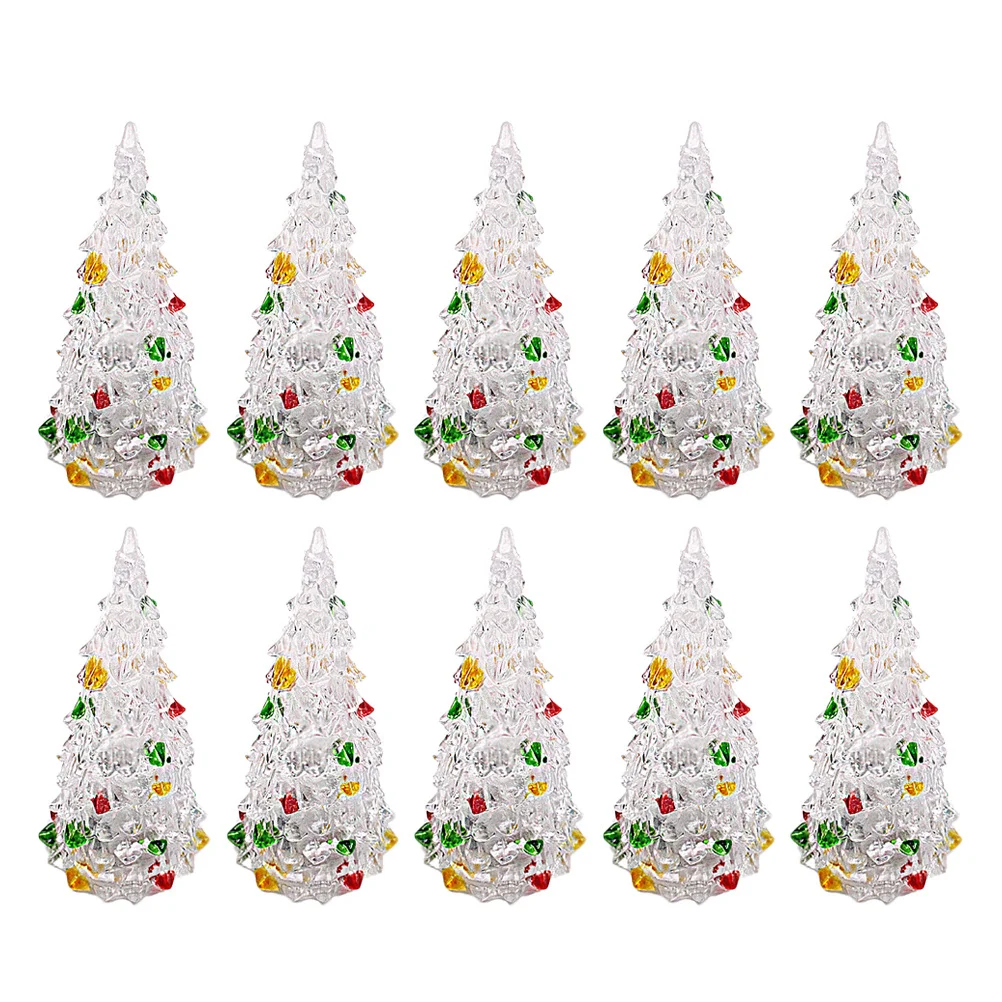 

10Pcs Acrylic Christmas Tree LED Lighted Color-Changing Tabletop Decor for Fireplace Mantel Bookshelf Cabinet Window Sill Living