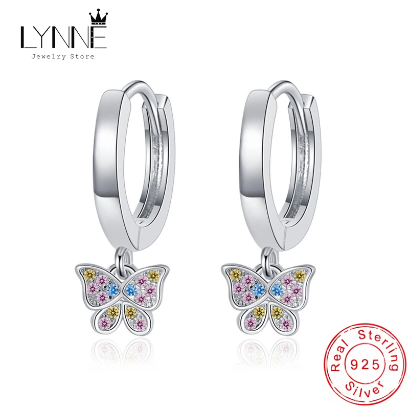 

Fashion Hoop Earrings Fine Colorful Rhinestone Butterfly Pendant Women&Girl Gift 925 Sterling Silver Jewelry Shiny CZ Ear Dangle