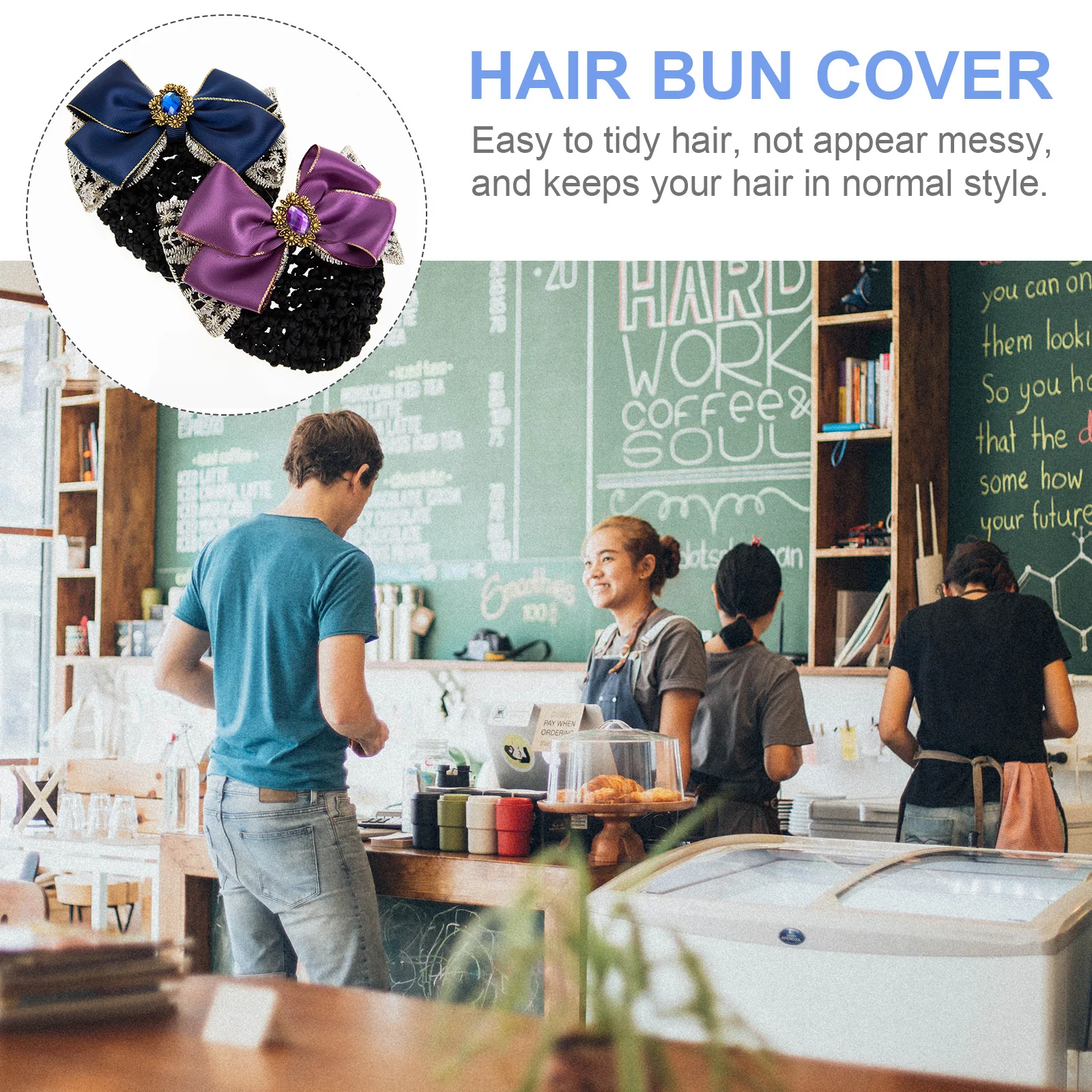 

2 Pcs Hair Net Bow Clip Bun Elastic for Accessories High-grade Fabric with Covers Women Miss