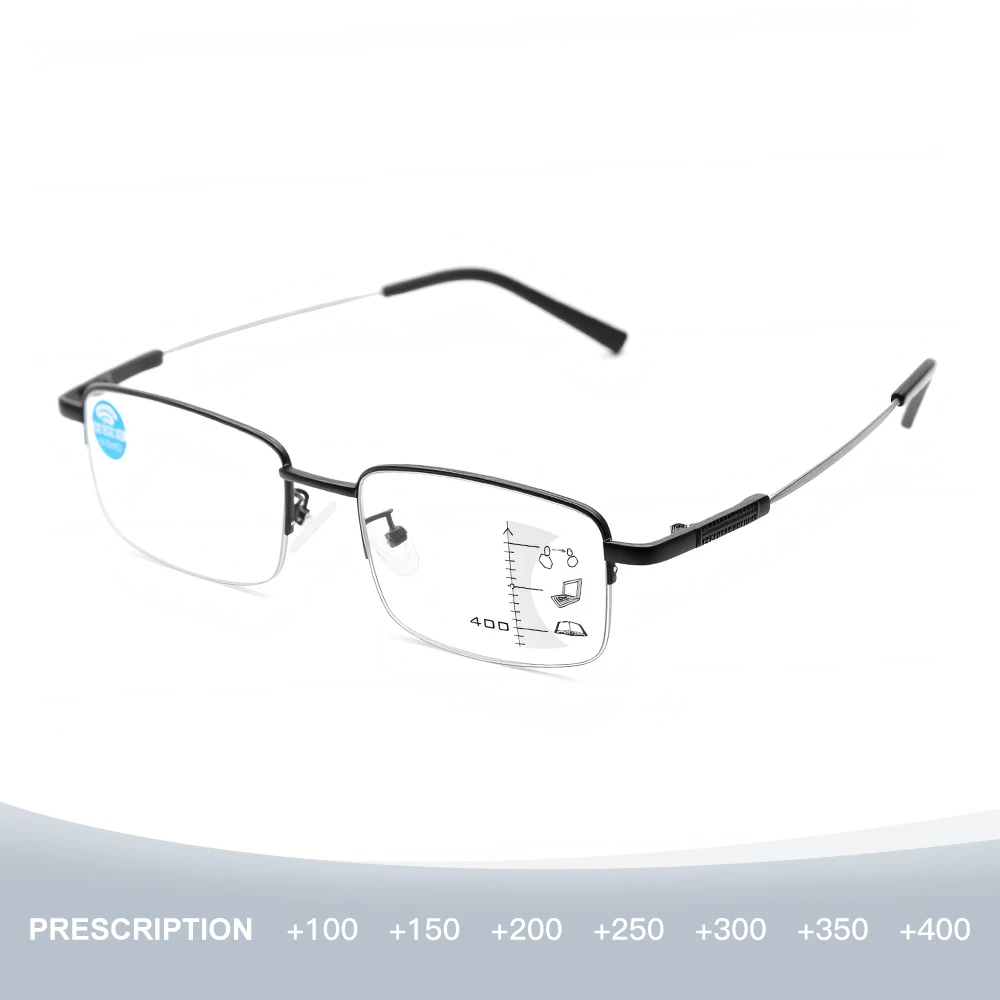 

Progressive Multifocus Presbyopic Reading Glasses Blue Light Blocking Half Frame Titanium Alloy Men and Women Eyeglasses