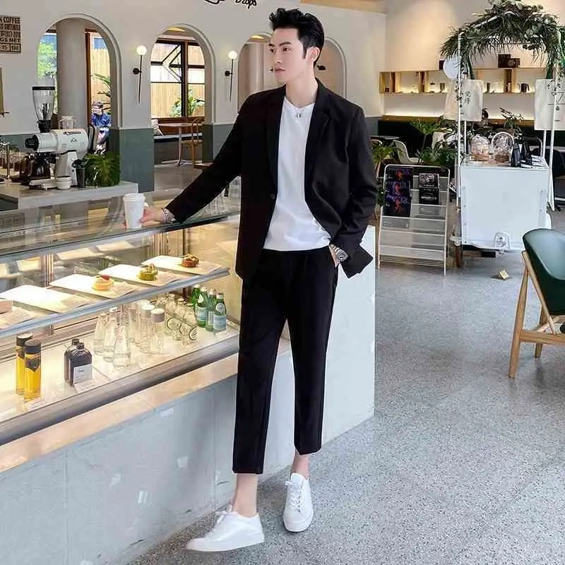 Men's Premium Loose Fit Korean Style Suit Set Trendy Draped Casual Blazer & Trousers Spring Autumn