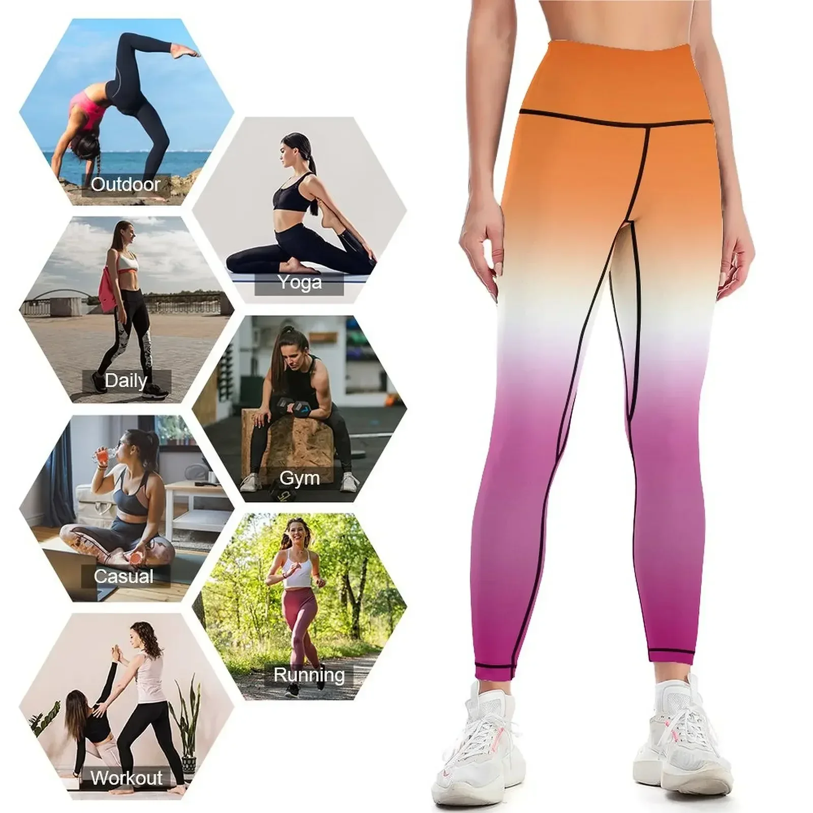 بديل جديد/البرتقالي مثليه العلم طماق متوهج الملابس الرياضية النسائية اللياقة البدنية طماق المرأة