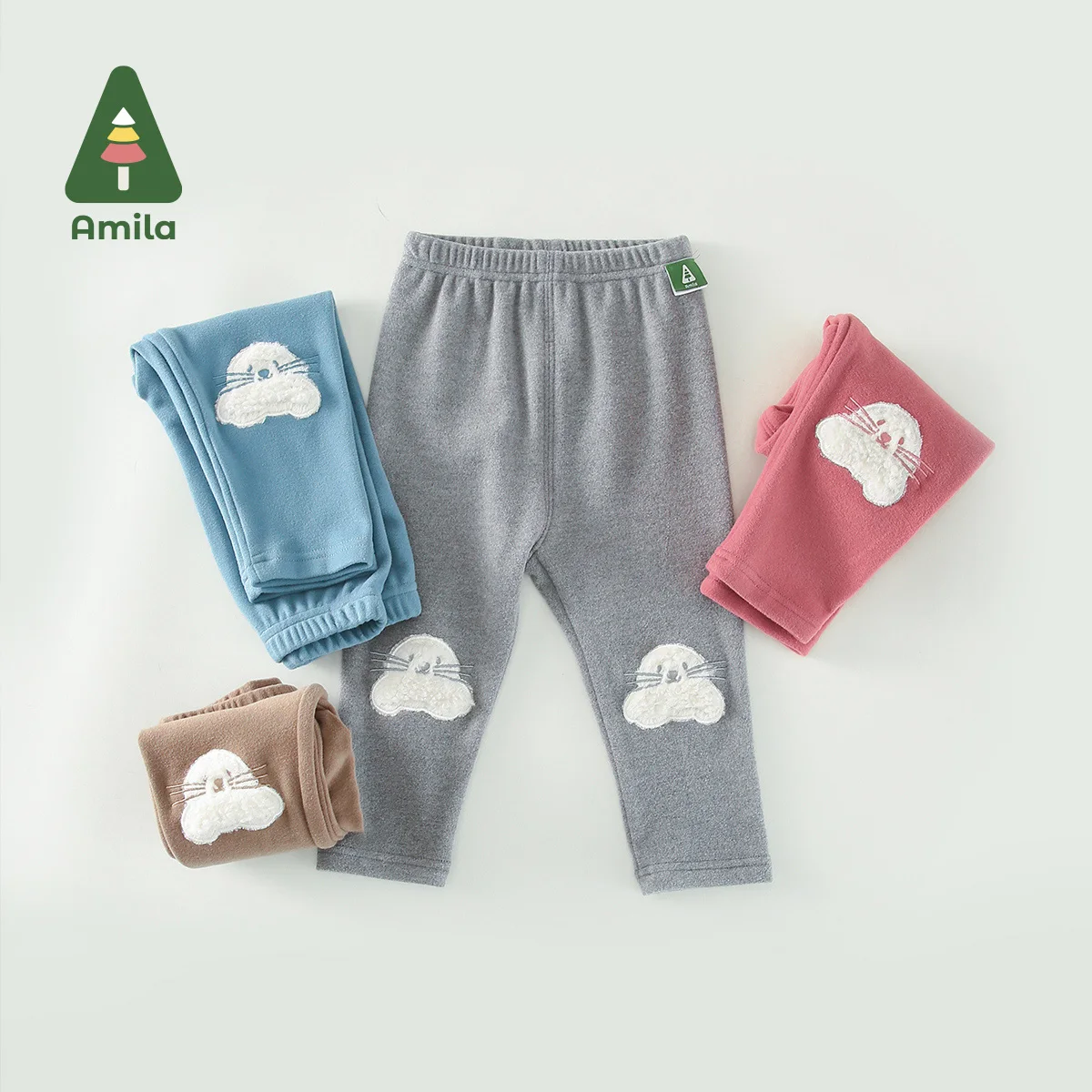 Amila Baby Girl Legging 2024 Autunno e Inverno Nuovi bambini Cute Cartoon Caldo Addensare Pantaloni a figura intera Quattro colori