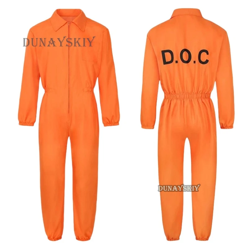 

Prisoners Cosplay Halloween Waist Tight Jumpsuit Costumes Adult Men Women Jailbird Orangge Prisoner Fancy Suit Uniform