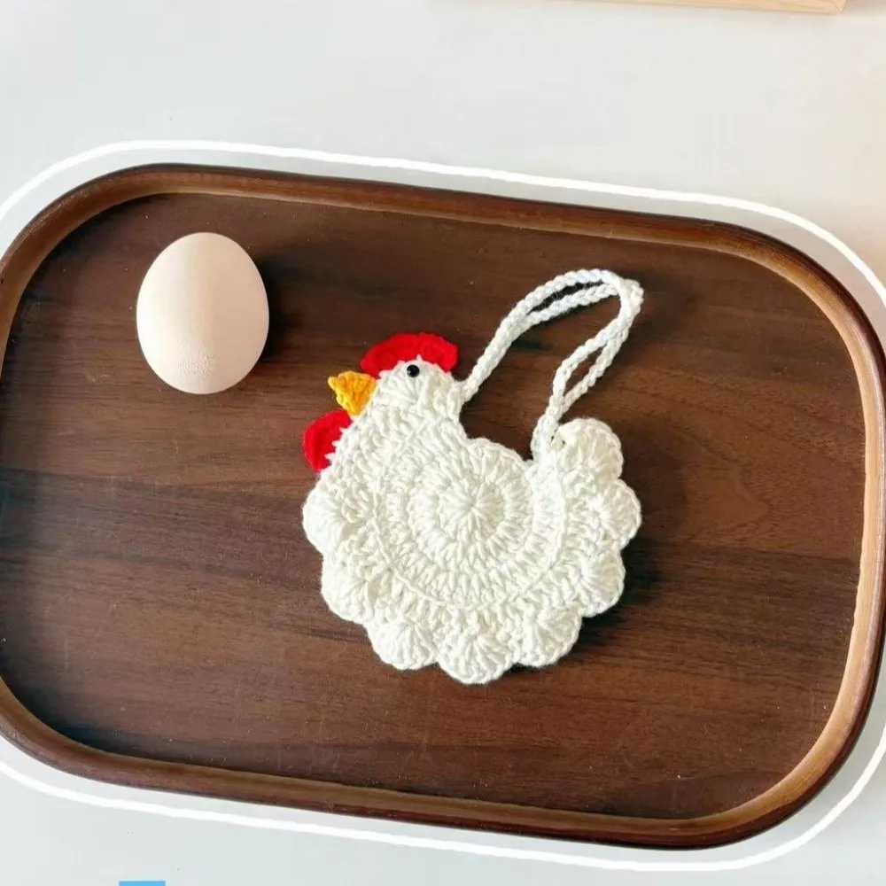 Soft Cartoon Chicken Coin Purse Crochet Double-sided Gifts Bag Woven Packing Knit Crochet Handbag Party