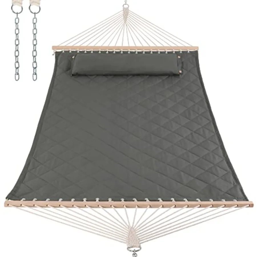 

Hammock Spreader Bars and Detachable Pillow Quilted Hammock for Outdoors Indoors 450 LBS Weight Capacity Gray