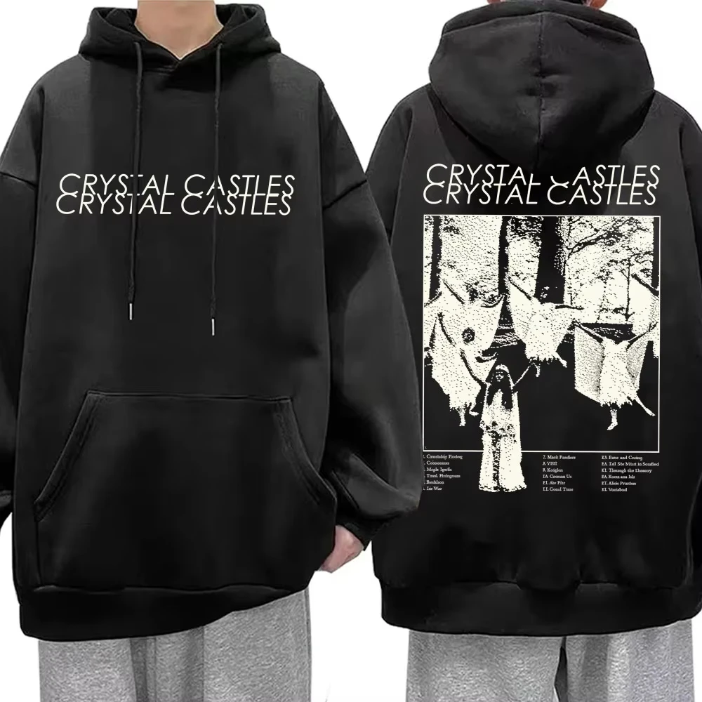 

Винтажные худи с принтом Crystal Castles для мужчин и женщин, готические, в стиле панк-рок, модные свободные оверсайз пуловеры с капюшоном