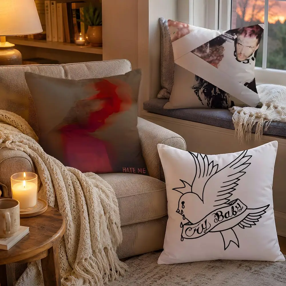 Hip Hop Music Rapper L-Lil P-Peep Cushion Cover Soft Plush Cushion Cover Double Print And Invisible Zipper For Sofa Home Car Use