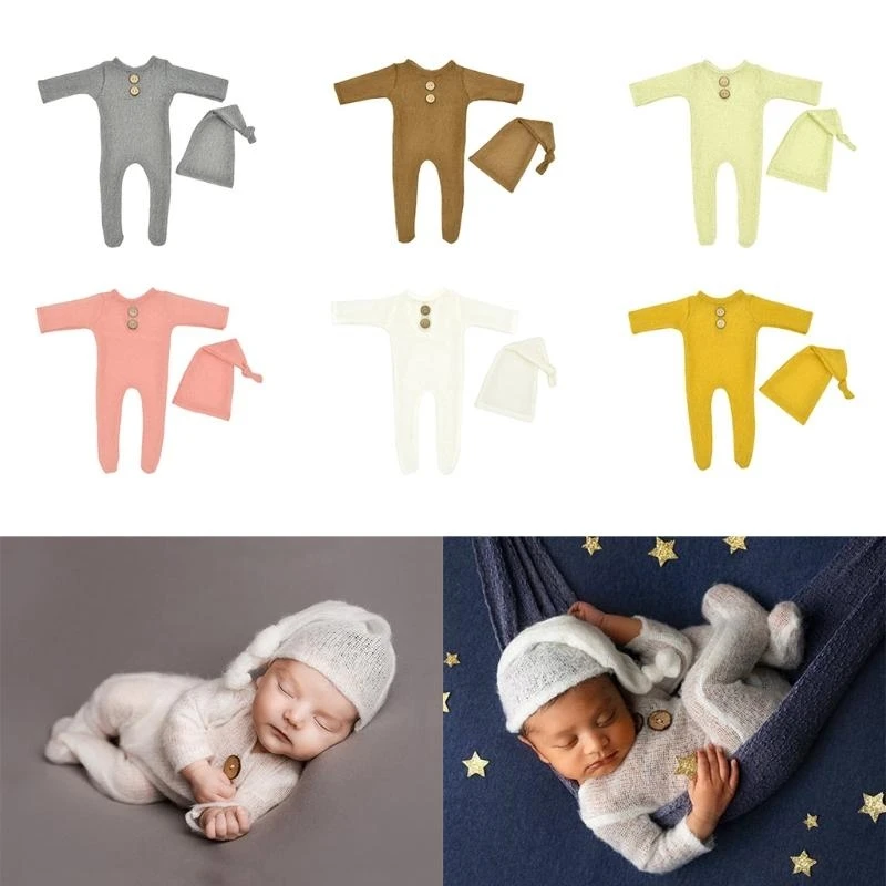 

C9GB Baby Boy Girl Romper Hat Set Set Triped Ubsiet Long for Head Wrap Turban Beanie Headwear Connet Costume Costume
