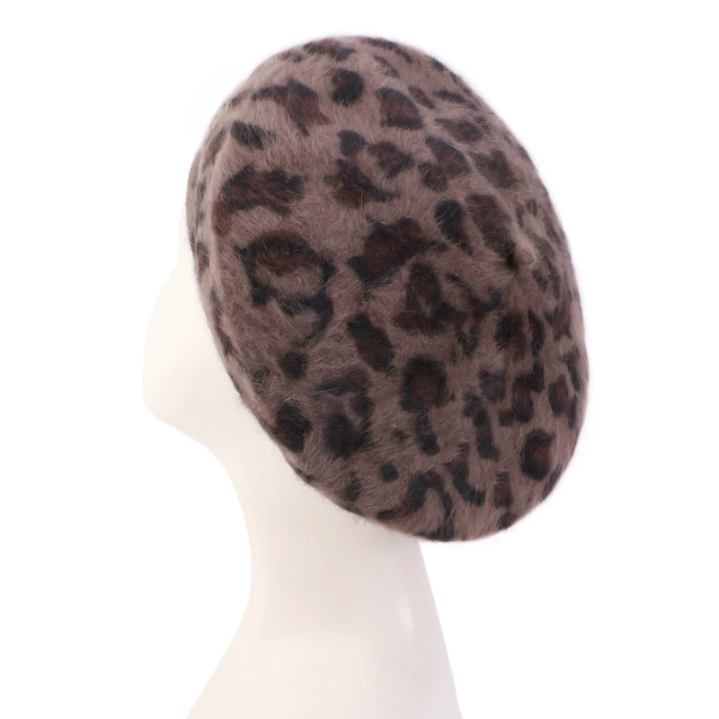 New Rabbit Fur Beret Hats Vintage British Style Leopard Print Painter Cap French Style Beanie hat Lightweight Berets For Women